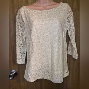 Banana Republic Ivory Lace 3/4 Sleeve Blouse Top Size 8